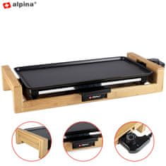 Alpina Teppanyaki Grill električna žar plošča, bambus, aluminij, 2000W, 43x22,5 cm