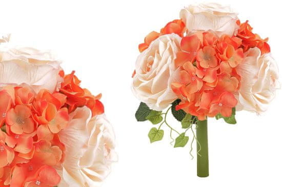 Autronic Hortenzija in vrtnice, Puget, barve Oranžna in smetano. Umetna roža. KN5123-MIX2