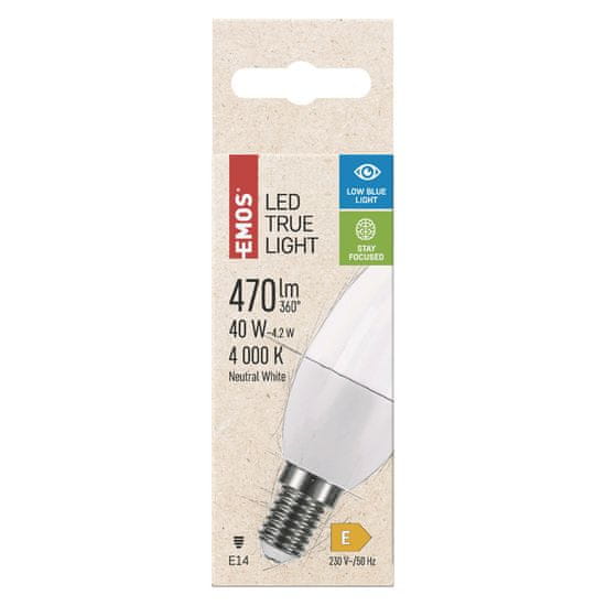 Emos True Light LED žarnica, 4,2 W, E14, nevtralna bela