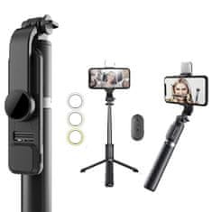 Cool Mango 6 v 1 selfie palica, tripod, primeren za vse telefone, snemljiva lučka, na daljinsko upravljanje, za profesionalne slike in videoposnetke, z vgrajeno LED ličko, multifunkcionalna – SelfieStick