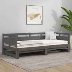 Vidaxl Izvlečna dnevna postelja siva trdna borovina 2x(80x200) cm