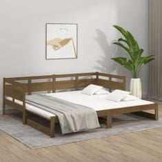 Vidaxl Izvlečna dnevna postelja medeno rjava borovina 2x(80x200) cm