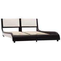 Vidaxl Posteljni okvir LED črno in belo umetno usnje 140x200 cm