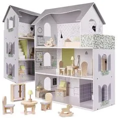 Aga Lesena hišica za lutke s pohištvom 70 cm Siva