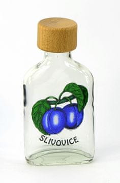 Kovovýroba Jeníkov Steklenica steklo 100ml Tablica z lesenim pokrovom ŠVESTKA