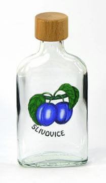 Kovovýroba Jeníkov Steklena steklenica 200ml PLACKA z lesenim pokrovom ŠVESTKA