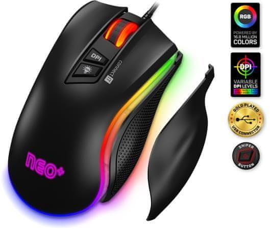 Connect IT NEO+ profesionalna optična gaming miška s programsko opremo, RGB osvetlitev, Črna