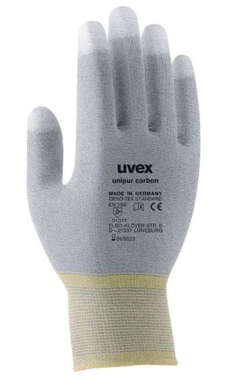 Uvex rokavice Unipur carbon velikost 9/občutljiv antist. za natančno elektronsko delo. dlan in prsti, prevlečeni z ogljikom