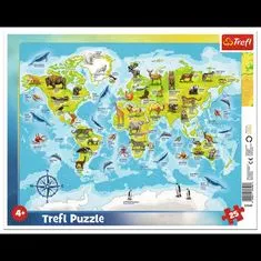 Trefl Puzzle Zemljevid sveta z živalmi / 25 kosov