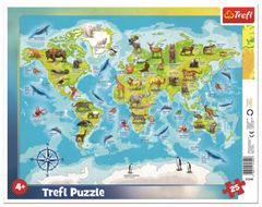 Trefl Puzzle Zemljevid sveta z živalmi / 25 kosov