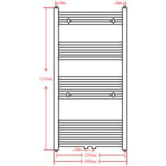 Vidaxl Kopalniški radiator z ravnimi cevmi 600x1160 mm črn