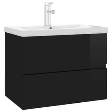 Vidaxl Omarica za umivalnik z vgradnim umivalnikom visok sijaj črna