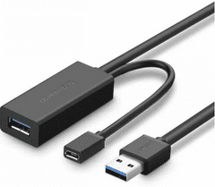 Ugreen USB podaljšek, možnost napajanja, 10 m, črn (20827)