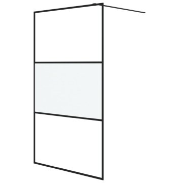 Vidaxl Pregrada za tuš črna 115x195 cm delno motno ESG steklo