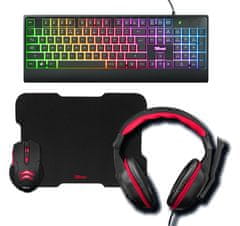 Trust Ziva gaming set, 4 v 1, tipkovnica, miška, podloga, slušalke, črn (24233) - odprta embalaža