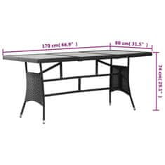 Vidaxl Vrtna miza iz poli ratana 170x80x74 cm črna