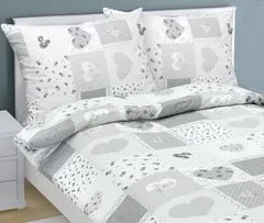 Bombažna posteljnina - 140x220, 70x90 cm - Srčni patchwork, siva