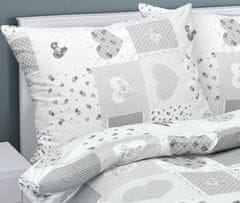 Bombažna posteljnina - 140x220, 70x90 cm - Srčni patchwork, siva