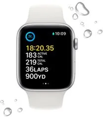 Apple Watch SE 2022 pametna ura, 44 mm, ohišje Silver, pašček White (MNK23BS/A)