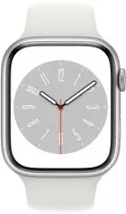 Apple Watch Series 8 pametna ura, 45 mm, ohišje Silver, pašček White (MP6N3BS/A)
