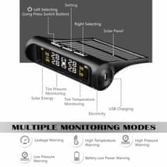 Northix Brezžični sistem za nadzor tlaka v pnevmatikah TPMS, sončna celica / USB 