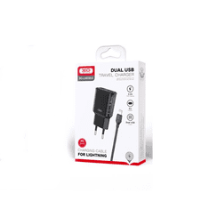 XO Polnilec za telefon L92C 2xUSB 2,4A črn + 8-pin Lightning kabel