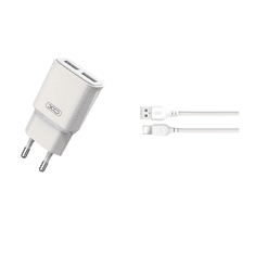 XO Polnilec za telefon L92C 2xUSB 2,4A bel+ 8-pin Lightning kabel
