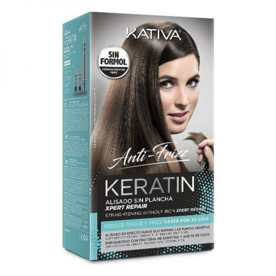 Kativa Anti frizz keratinska krema, 3-delni set brez likanja, ravni lasje in konice do 30 dni