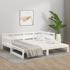 Greatstore Izvlečna dnevna postelja bela trdna borovina 2x(80x200) cm