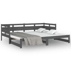 Vidaxl Izvlečna dnevna postelja siva trdna borovina 2x(80x200) cm