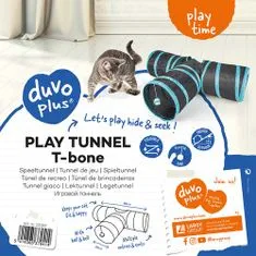 Duvo+ Igralni tunel za mačke z žogo in zvoncem v " T " obliki 80x25cm - modra/črna