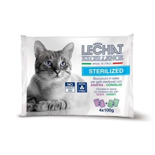 LECHAT EXCELLENCE Sterilised Adult mokra hrana za mačke, raca/zajec, 4x100 g