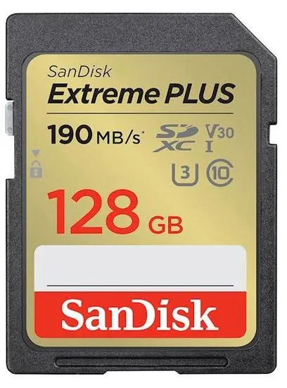 SanDisk Extreme Plus SDXC spominska kartica, 128 GB, UHS-I, C10, U3, V30