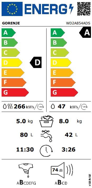 Gorenje WD2A854ADS pralno-sušilni stroj + DARILO: 2 x EKO kapsule Nana