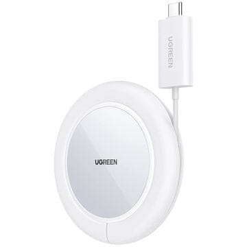 Ugreen 15W brezžični polnilec Qi s silikonskim ohišjem, združljivim z MagSafe, bele barve
