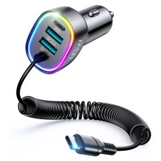 slomart joyroom 4-v-1 hitri avtomobilski polnilec pd, qc3.0, afc, fcp s kablom usb tipa c 1,6 m 60 W črn (jr-cl19)