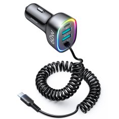 Joyroom 4 v 1 PD QC AFC FCP hitri avtomobilski polnilec + 60W kabel USB-C 1,6 m črn