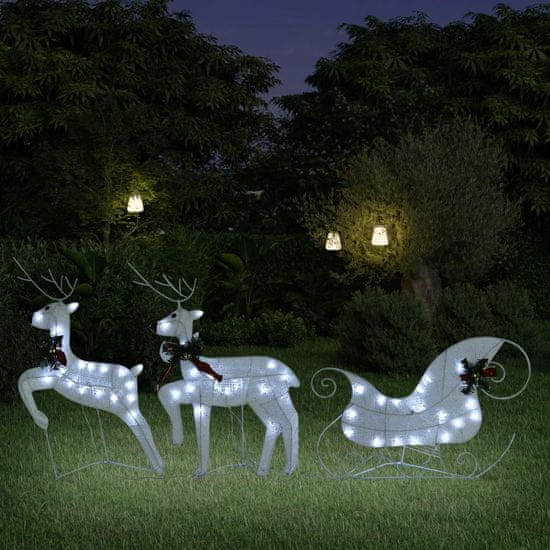 Greatstore Severni jelen in sani božični okras 60 LED zunanji bele barve