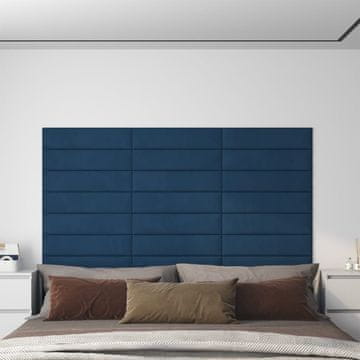 shumee vidaXL Stenski paneli 12 kosov modri 60x15 cm žamet 1,08 m²