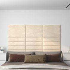 shumee vidaXL Stenski paneli 12 kosov krem 60x15 cm žamet 1,08 m²