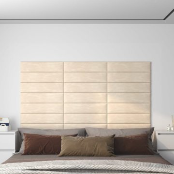 shumee vidaXL Stenski paneli 12 kosov krem 60x15 cm žamet 1,08 m²