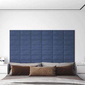 shumee vidaXL Stenski paneli 12 kosov modri 30x15 cm blago 0,54 m²