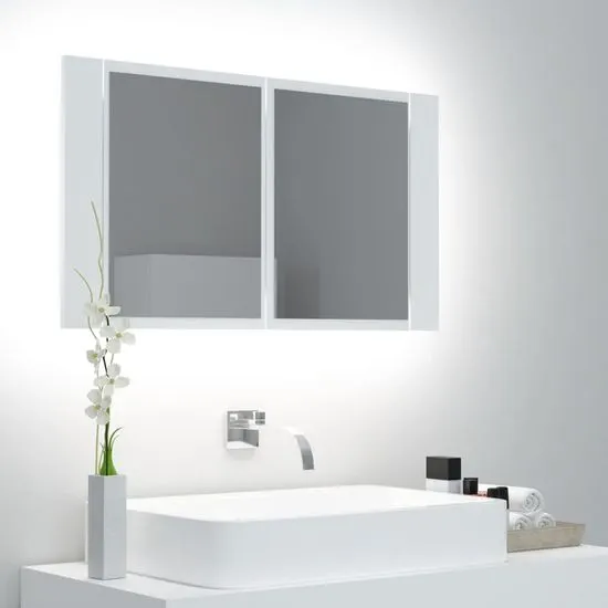 Greatstore LED kopalniška omarica z ogledalom bela 80x12x45 cm