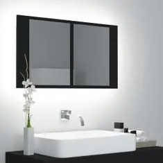 Greatstore LED kopalniška omarica z ogledalom črna 80x12x45 cm
