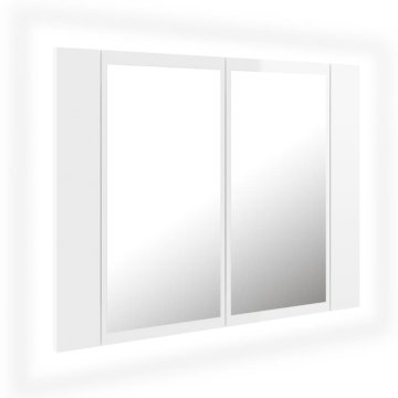 Vidaxl LED kopalniška omarica z ogledalom visok sijaj bela 60x12x45 cm