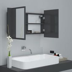 Vidaxl LED kopalniška omarica z ogledalom visok sijaj siva 80x12x45 cm
