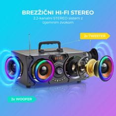 Manta MMS10 karaoke zvočni sistem, prenosni, BT 5.0, 40W, STEREO 2.2, TWS, RGB LED, FM, USB/microSD/AUX, črn