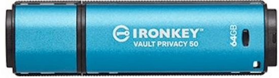 Kingston Ironkey USB ključ, 64 GB, USB 3.2 Gen 1, kovinski, strojna zaščita, moder (IKVP50/64GB)