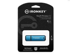 Kingston Ironkey USB ključ, 8 GB, USB 3.2 Gen 1, kovinski, strojna zaščita, moder (IKVP50/8GB)