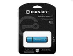 Kingston Ironkey USB ključ, 8 GB, USB 3.2 Gen 1, kovinski, strojna zaščita, moder (IKVP50/8GB)